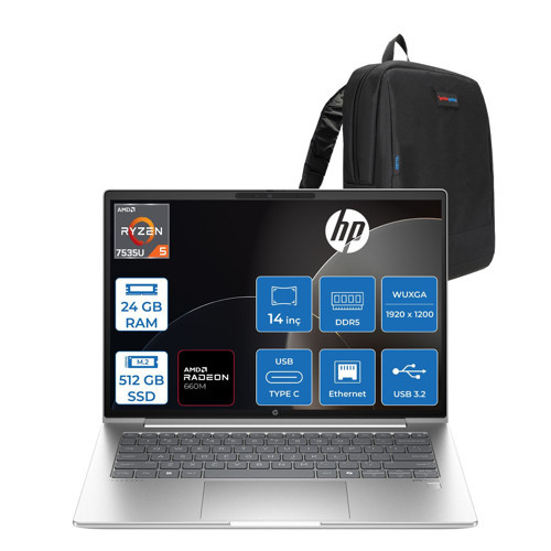 Probook 445 G11 Amd Ryzen 5 7535U 24GB 512GB SSD Amd Radeon 660M 14" Wuxga IPS 300NITS Windows 11 Pro Taşınabilir Bilgisayar 9Y7C9ETP05 + Zettaçanta