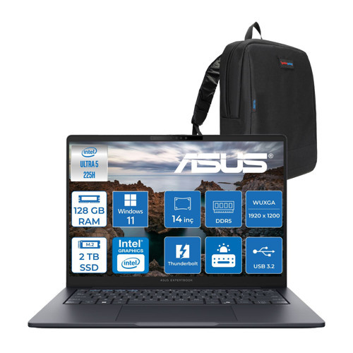 Expertbook B5 B5405CCA Intel® Core™ Ultra 5 225H 128GB Ddr5 2tb SSD 14.0-Inch, Wuxga (1920 x 1200) 300NITS WIN11HOME Taşınabilir Bilgisayar U516512B0DH39+ZETTAÇANTA