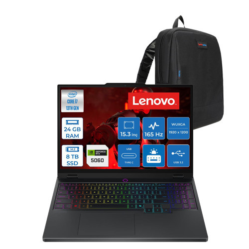 Legion 5 Intel Core I7 13650HX 24GB 8tb SSD 8GB/RTX5060/115W 15.3" Wuxga IPS 100% Srgb 165Hz Windows 11 Pro Gaming Bilgisayar 83LY00B7TRF50 + Zettaçanta