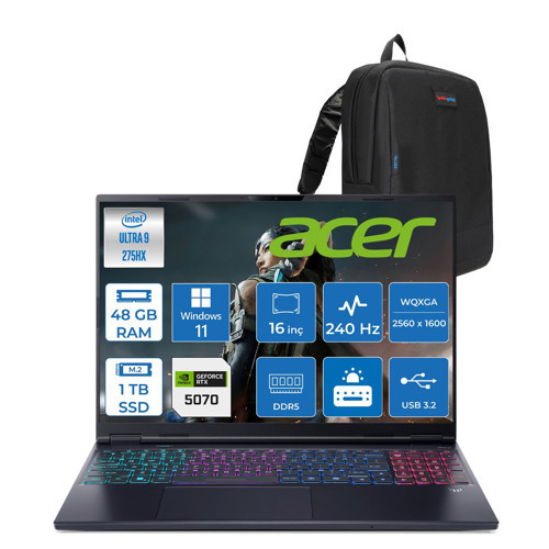 Predator Helıos Neo 16S Aı Intel®core™ Ultra 9 275HX 48GB Ddr5 1tb SSD 8GB/RTX5070 115W OLED 16"wqxga 2560 x 1600 240Hz WIN11PRO Gaming Bilgisayar. NHQZFEY002P13+ZETTAÇANTA