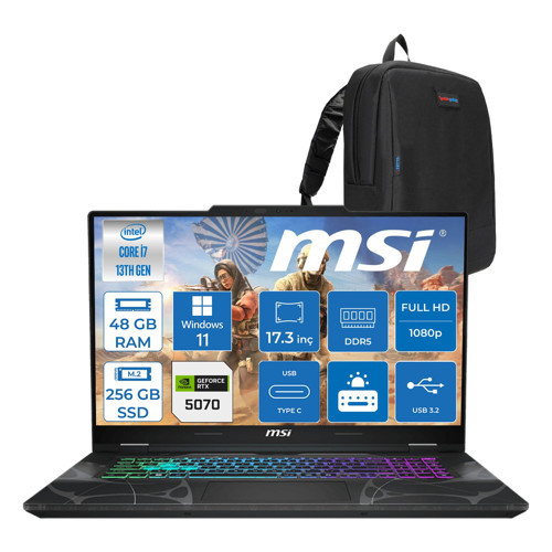 Msı Cyborg 17 Intel Core I7 13620H 48GB Ddr5 256GB SSD RTX5070 Gddr7 8gb Windows 11 Pro 17.3" Fullhd (1920X1080) 144HZ IPS Taşınabilir Bilgisayar B13WGKG251XTRP21 + Zetta Çanta