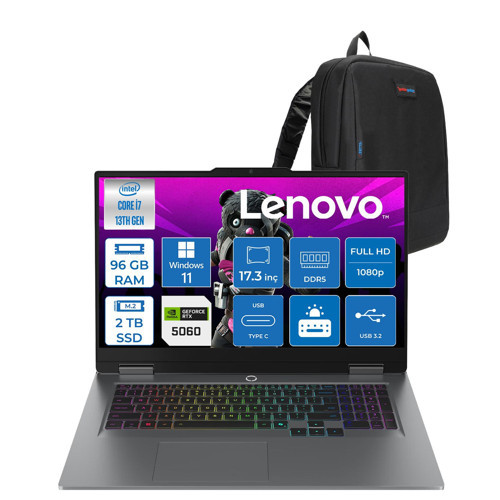 Loq 17IRX10 Intel Core I7 13700HX 96GB Ddr5 2tb SSD RTX5060 8gb 115W Windows 11 Home 17.3 Inç Fhd (1920X1080) IPS 300NITS 165HZ 100% Srgb Taşınabilir Bilgisayar W83JH009UTRH45 + Zetta Çanta
