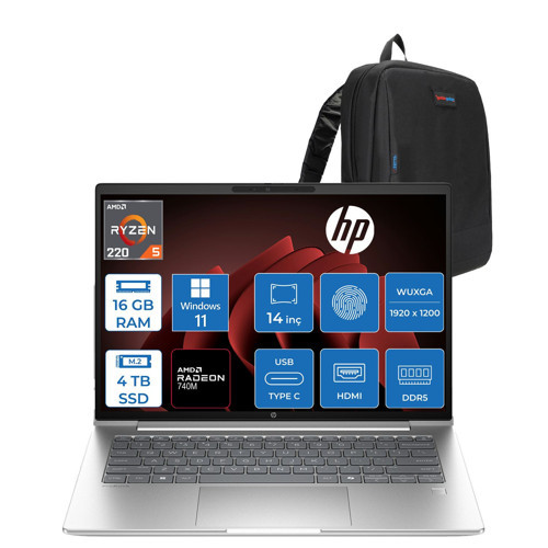 Probook 4 G1AH 14 Amd Ryzen 5 220 4.9ghz 16GB Ddr5 4tb SSD Windows 11 Pro Amd Radeon 740M 14" Wuxga (1920 x 1200) IPS 300NITS Taşınabilir Bilgisayar CV0E6ATP05 + Zetta Çanta