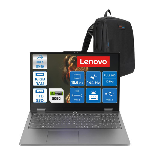 Loq Essential Intel Core 13450HX 16GB 1tb SSD 8GB/RTX5060/65W 15.6" Fhd IPS 100% Srgb 144Hz Windows 11 Home Gaming Bilgisayar 83SC000TTRH02 + Zettaçanta
