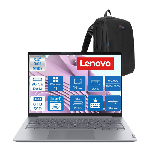Thinkbook 14 Gen 8 Irl Intel Core I5 13420H 96GB Ddr5 8tb SSD Windows 11 Pro Intel UHD Graphics 14 Inç Wuxga (1920 x 1200) IPS 300NITS Taşınabilir Bilgisayar 21SG00L8TXP56 + Zetta Çanta