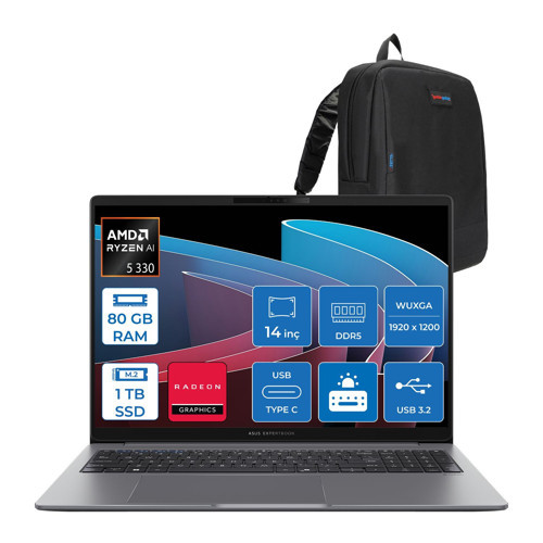 Expertbook P3 PM3406CKA Ryzen Aı 5-330 80GB Ddr5 1tb SSD Radeon 820M 14.0-Inch, Wuxga (1920 x 1200) 300NITS Freedos Taşınabilir Bilgisayar PM3406CKA5F23+ZETTAÇANTA