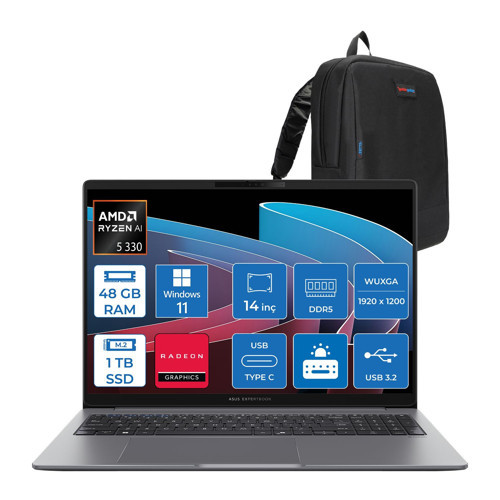 Expertbook P3 PM3406CKA Ryzen Aı 5-330 48GB Ddr5 1tb SSD Radeon 820M 14.0-Inch, Wuxga (1920 x 1200) 300NITS WIN11HOME Taşınabilir Bilgisayar PM3406CKA5H13+ZETTAÇANTA