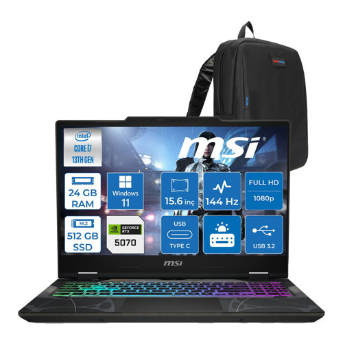 Msı Cyborg 15 Intel Core I7 13620H 24GB Ddr5 512GB SSD RTX5070 Gddr7 8gb Windows 11 Home 15.6" Fullhd (1920X1080) 144HZ IPS Taşınabilir Bilgisayar B13WGKG847XTRH07 + Zetta Çanta