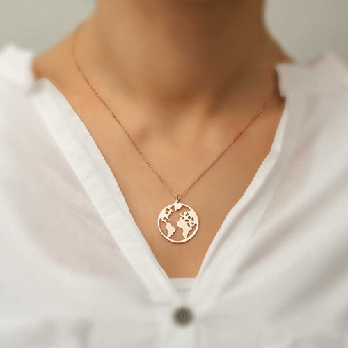925 Ayar Gümüş Rose Dünya Gümüş Kolye