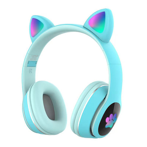 P40 Kedi Kulaklı Tasarımlı RGB Işıklı Bluetooth Kulaklık v5.0 Mavi