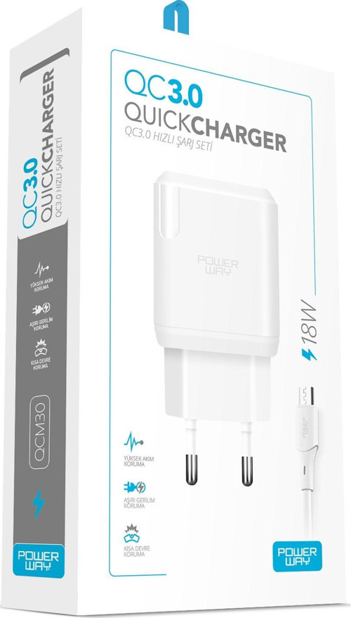 Qcm30 Tüm Micro Girişli Telefonlara Uyumlu 3.0 Amper 18W Hızlı Şarj Seti 3.0 Amper Garantili