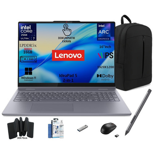 ıdeapad 5 2 In 1 16IAL10 Intel® Core Ultra 7 255H 16GB 256GB SSD 16" Touch 83KS002ATR W11PRO Dokunmatik Bilgisayar Snert