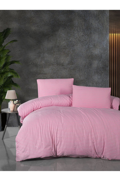 Mystory Home Lastikli Çarşaflı Çift Kişilik Nevresim Takımı Saten Pembe