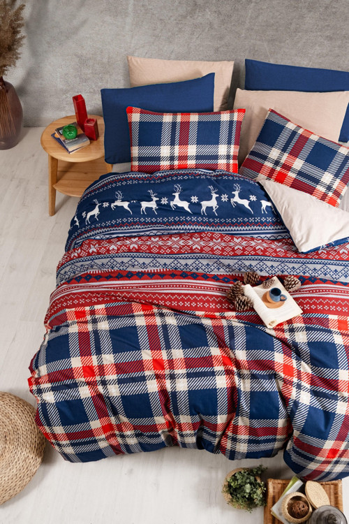 Mystory Home Lastikli Çarşaflı Çift Kişilik Nevresim Takımı Cerf