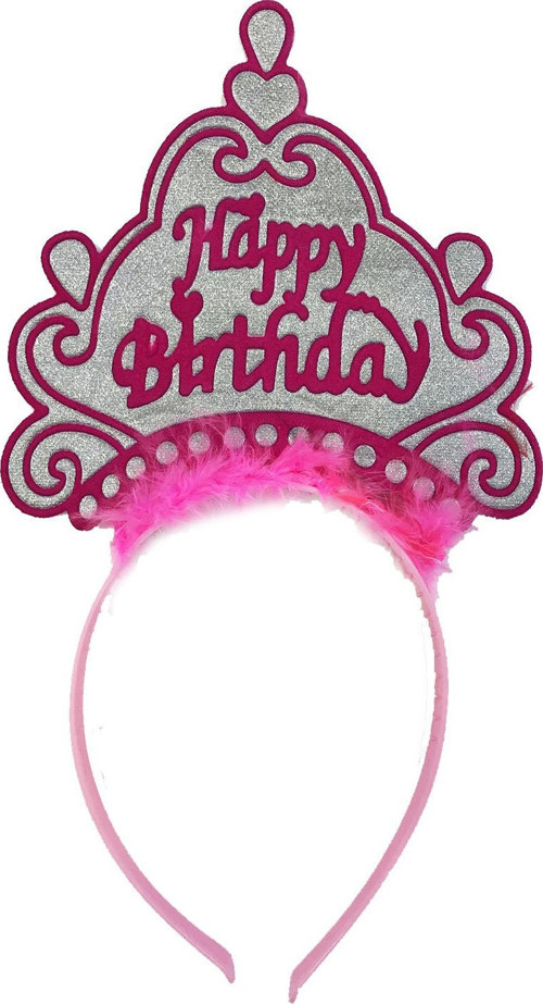 Parti Happy Birthday Neon Pembe Renk Doğum Günü Tacı 24x15 cm