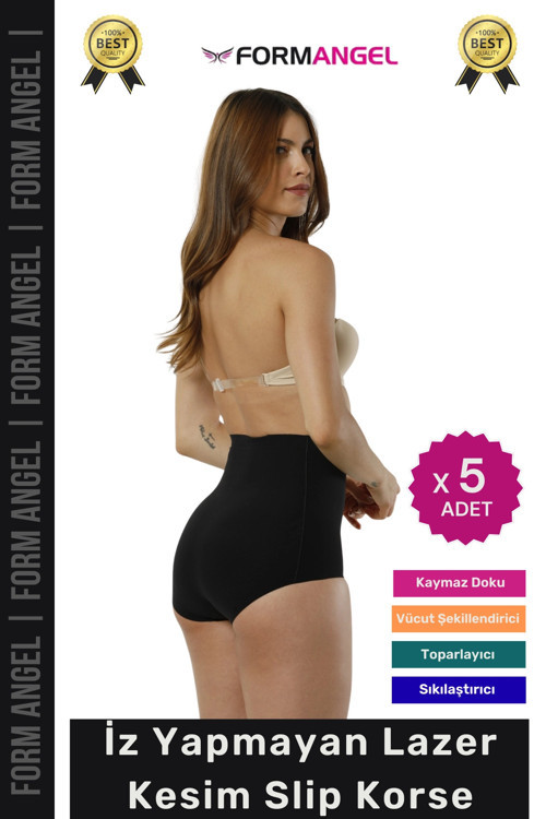 #Korse 2 Beden İncelten Toparlayıcı İz Göstermeyen Kaymaz Kadın Lazer Kesim Slip Korse - 5 Adet