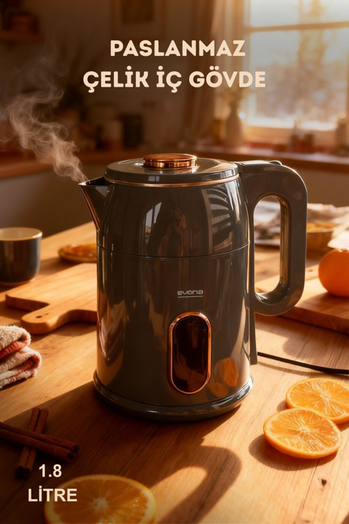 Caldera – Premium Parlak Gri Kettle Su Isıtıcısı - Dayanıklı Ve Zarif