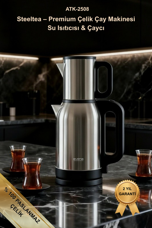Steeltea – Premium Çelik 2 In 1 Çay Makinesi Su Isıtıcısı & Çaycı