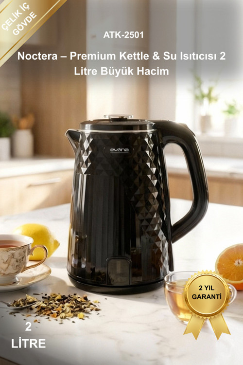 Kettle Noctera Premium Parlak Siyah Su Isıtıcısı Paslanmaz Çelik İç Gövde