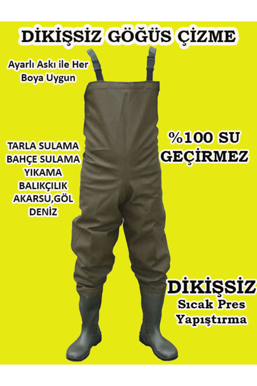 Göğüs Çizme, PVC Tulum Çizme No:40 %100 Su Geçirmez, 55 Mikron Dikişsiz Tulum, Av Avcı Çizme