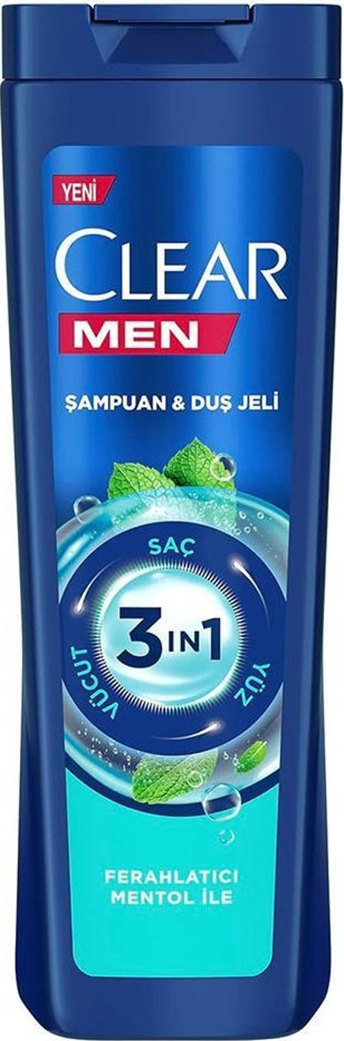 Men 3in1 Şampuan & Duş Jeli Ferahlatıcı Mentol Etkisi Saç Yüz Vücut için 350ML
