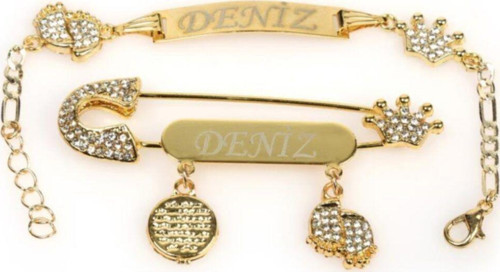 Beyaz Kristal Taşlı Unisex Bebek Yaka Iğne Ve Bileklik Seti 56