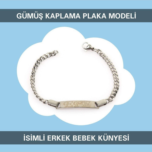 Gümüş Kaplama Nazar Boncuklu İsimli Erkek Bebek Künyesi Ibcb050