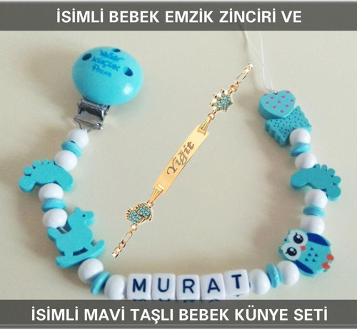 İsimli Bebek Emzik Zinciri ve İsimli Bebek Künye Seti BEZYI609