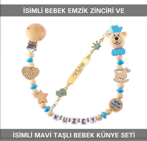 İsimli Bebek Emzik Zinciri ve İsimli Bebek Künye Seti BEZYI626