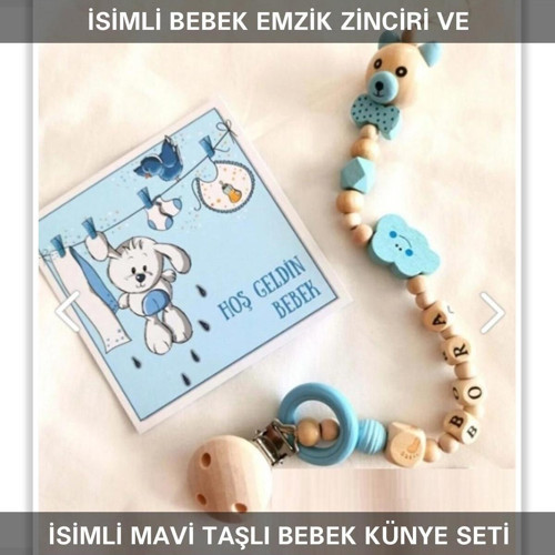 İsimli Bebek Emzik Zinciri ve İsimli Bebek Künye Seti BEZYI628