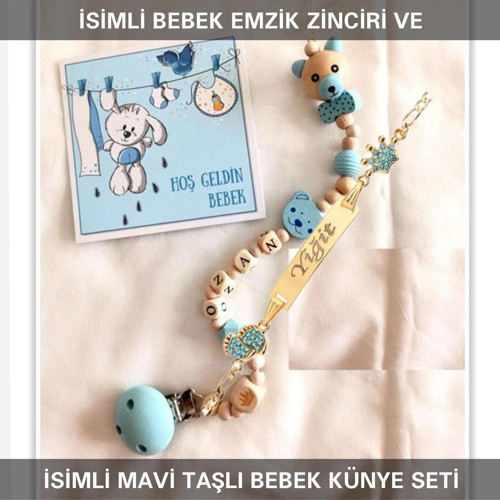 İsimli Bebek Emzik Zinciri ve İsimli Bebek Künye Seti BEZYI629