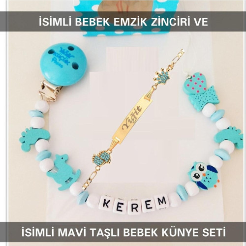İsimli Bebek Emzik Zinciri ve İsimli Bebek Künye Seti BEZYI634