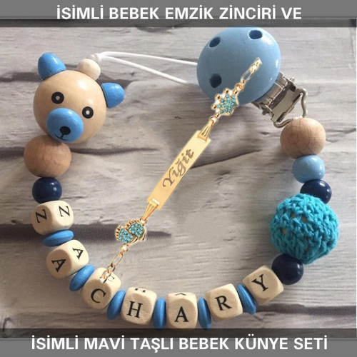 İsimli Bebek Emzik Zinciri ve İsimli Bebek Künye Seti BEZYI641