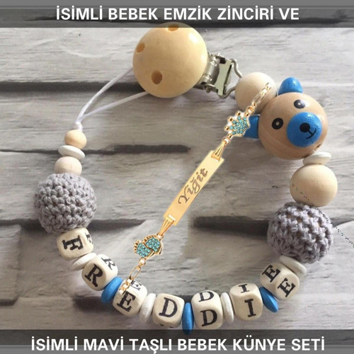 İsimli Bebek Emzik Zinciri ve İsimli Bebek Künye Seti BEZYI649