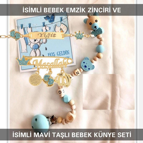 İsimli Bebek Emzik Zinciri ve İsimli Bebek Künye Seti BEZYI776