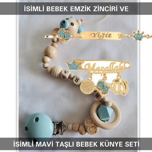 İsimli Bebek Emzik Zinciri ve İsimli Bebek Künye Seti BEZYI777