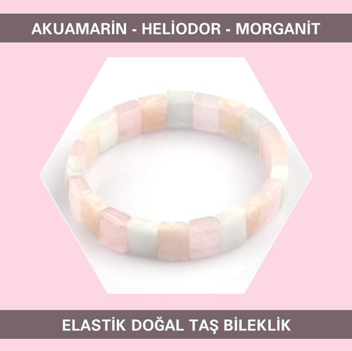 Akuamarin - Heliodor - Morganit Doğal Taşı Elastik Bileklik Db156