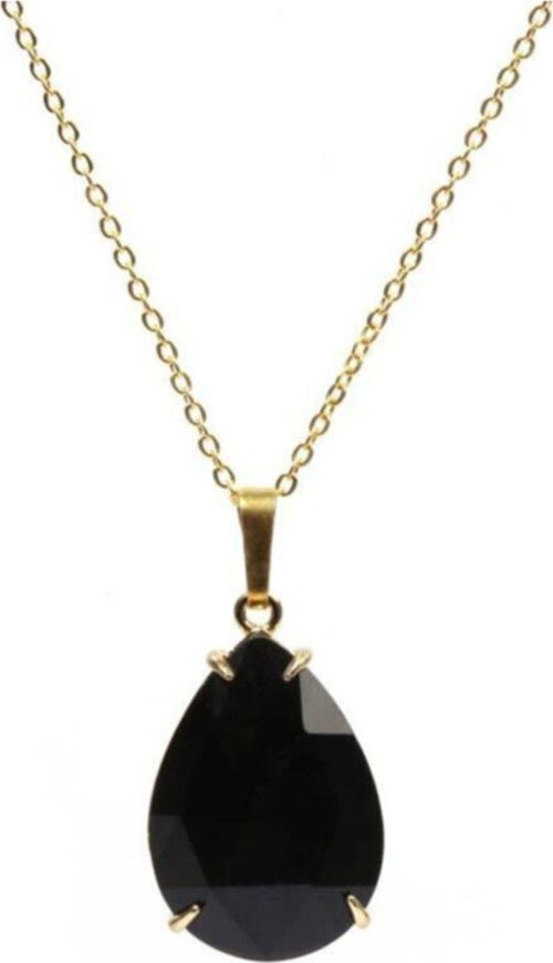 Damla Modeli Doğal Obsidyen Taşı Doğal Taş Kolye (ZİNCİR DAHİL)