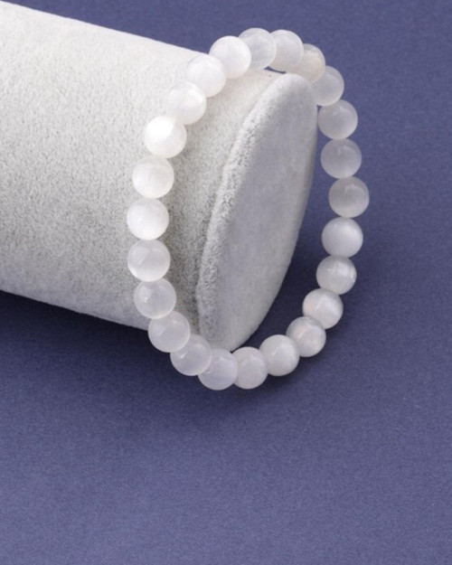 Selenit Doğal Taş Bileklik 8 Mm Küre Kesim