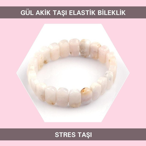 Stres Taşı Gül Akik Doğal Taşı Elastik Bileklik Db162