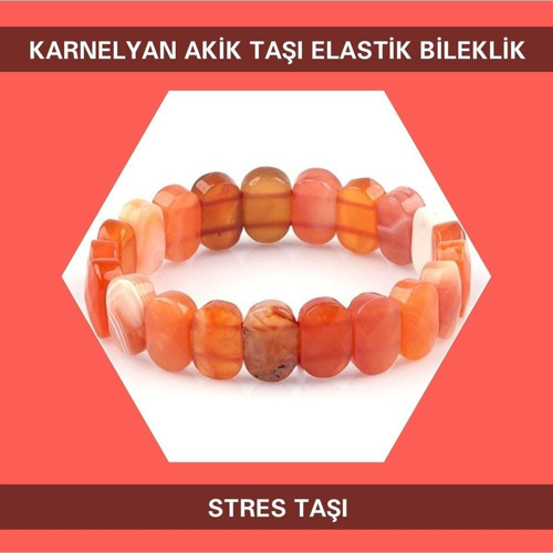 Stres Taşı Karnelyan Akik Doğal Taşı Elastik Bileklik Db175