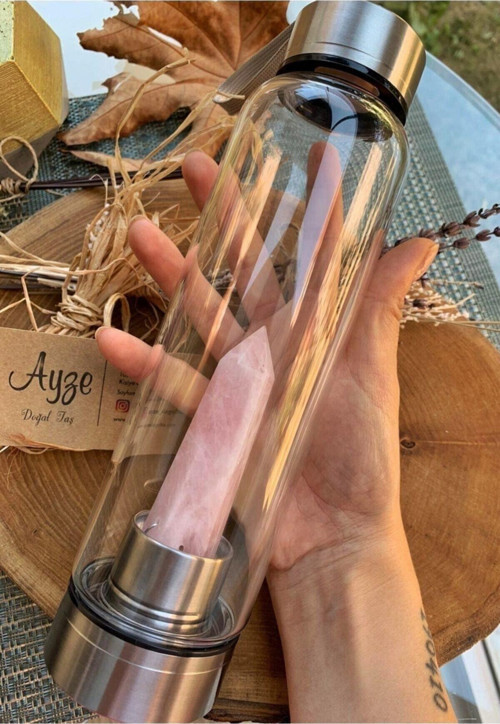 Pembe Kuvars Kristal Su Şişesi
