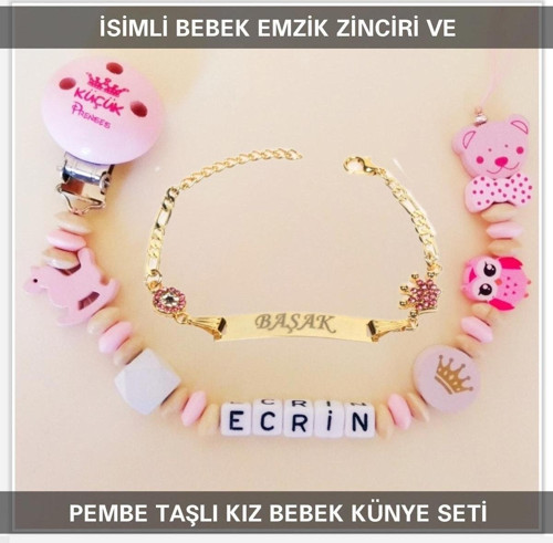 İsimli Bebek Emzik Zinciri ve İsimli Bebek Künye Seti BEZYI545