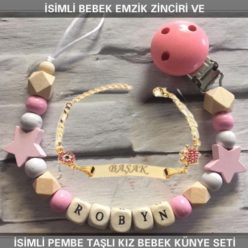 İsimli Bebek Emzik Zinciri ve İsimli Bebek Künye Seti BEZYI574