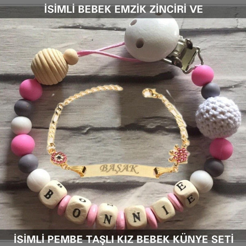 İsimli Bebek Emzik Zinciri ve İsimli Bebek Künye Seti BEZYI578