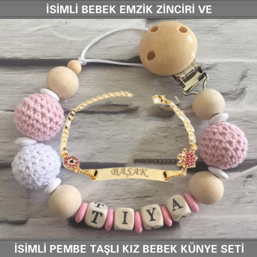 İsimli Bebek Emzik Zinciri ve İsimli Bebek Künye Seti BEZYI584