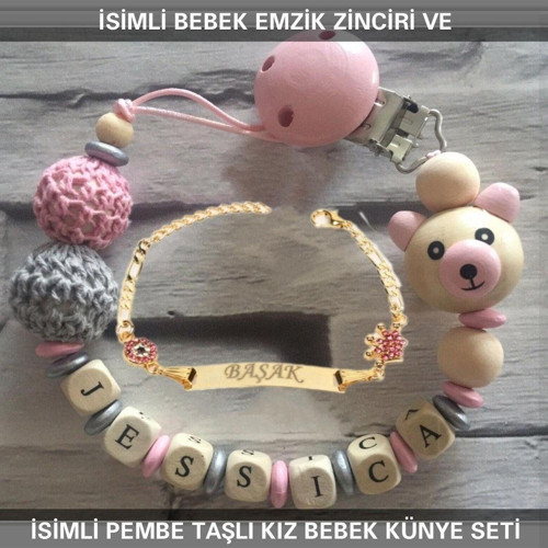 İsimli Bebek Emzik Zinciri ve İsimli Bebek Künye Seti BEZYI586