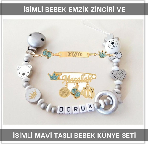 İsimli Bebek Emzik Zinciri ve İsimli Bebek Künye Seti BEZYI755
