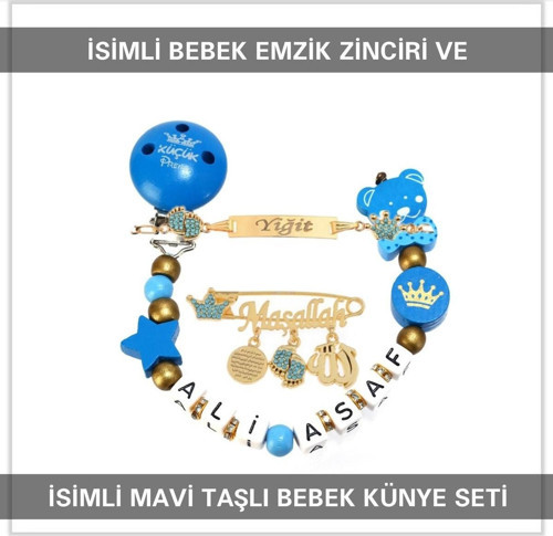 İsimli Bebek Emzik Zinciri ve İsimli Bebek Künye Seti BEZYI760