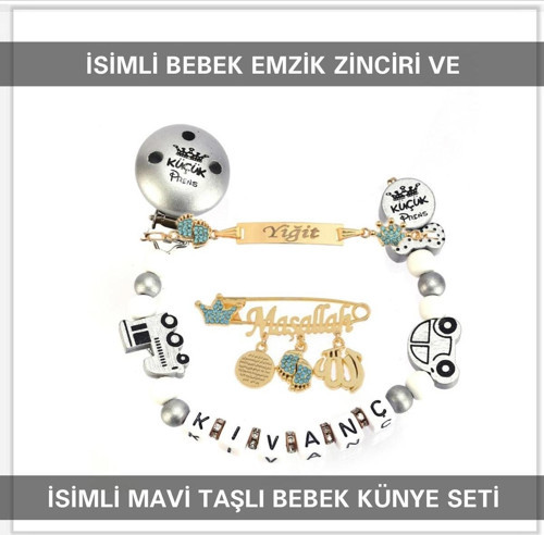 İsimli Bebek Emzik Zinciri ve İsimli Bebek Künye Seti BEZYI761